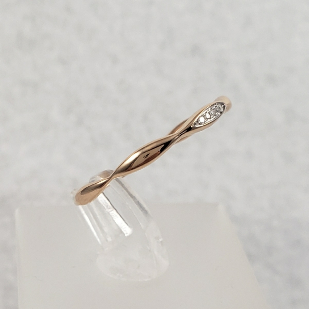 Delicate 14k Rose Gold & Diamonds Band - Picture 3 of 8